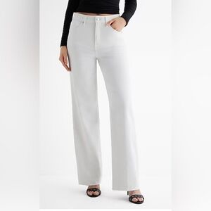 Express Women's White Jeans. High Waisted white Raw Hem Wide Leg Jeans 8L